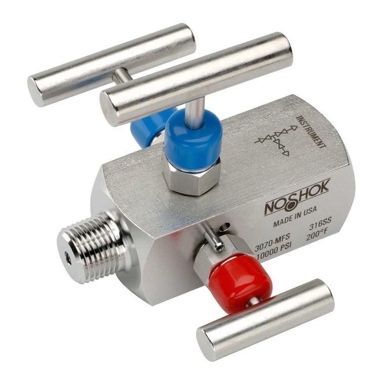 Válvulas de Aguja de Doble Bloqueo y Purga NOSHOK Serie 3070 de 3 Válvulas